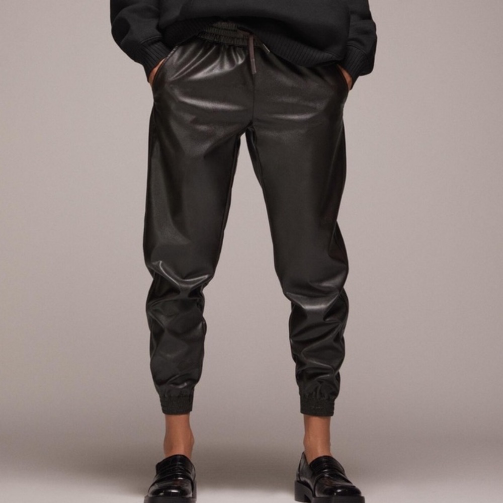 Faux leather chocolate joggers